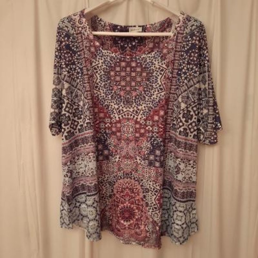 Avenue Embellished top Maroon/Blue/White 18/20